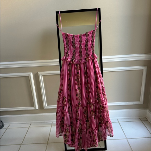 Free People Alejandra Midi Dress Pink Floral Tiered Size M-read - Picture 8 of 9